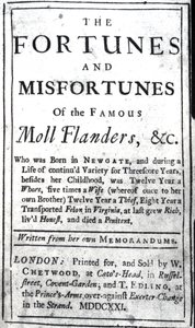 Daniel Defoeによる「Moll Flanders」のタイトルページ、1722年発行（印刷物） 作： English School